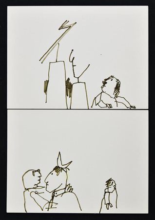 Emilio Tadini SENZA TITOLO coppia di disegni a pennarello su cartoncino, cm...