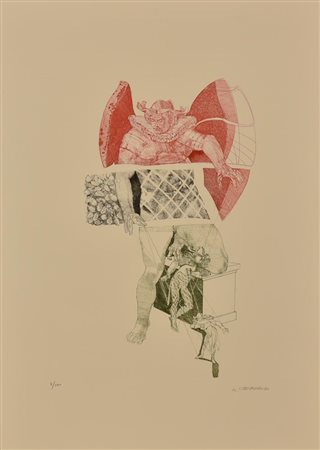 Walter Cremonini MANGIAFUOCO acquaforte-acquatinta su carta, battuta cm 44x34...