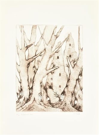F. P. Giulio CASTELLO NEL BOSCO incisione su carta, battuta cm 30x23, su...