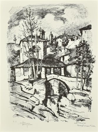 Celso Tempia PAESAGGIO BIELLESE litografia su carta, cm 50x35, es p.a. firma