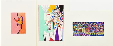 Enzo Branca COMPOSIZIONI, 1980 -matite colorate su carta, cm 25x33 sul retro:...