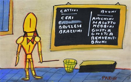 Claudio Parigi BUONI E CATTIVI, 2024 acrilico su tavola, cm 23x36,5 firma sul...