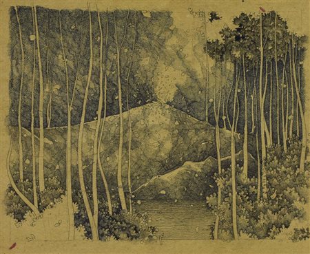 Anonimo PAESAGGIO biro su carta, cm 20x25 difetti