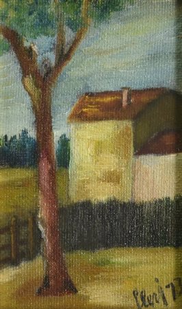 Giusto Levi CASA DI CAMPAGNA, 1973 olio su cartone telato, cm 18x11 firma e data