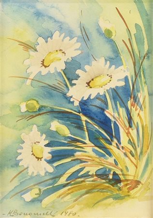 M. Bonometti MARGHERITE acquarello su carta, cm 18x12 firma e data Eseguito...