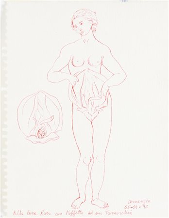 Michelangelo Tomarchio Levi NUDO FEMMINILE penna rossa su carta, cm 16x12...