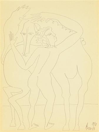 Russo ABBRACCIO ANIMALE pennarello su carta, cm 40x30 firma e data eseguito...