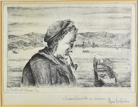 Marco Costantini PESCATORE DEL VERBANO, 1944 acquaforte-acquatinta, cm...