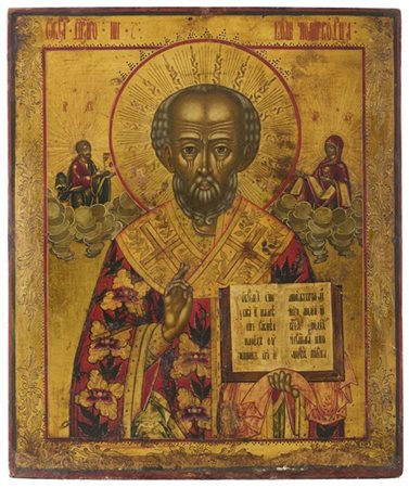 Arte russa dell'inizio del secolo XIX. "San Nicola" icona ad olio su tavola con