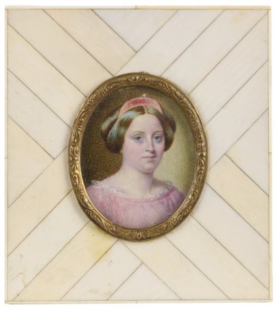 Arte del secolo XIX. Lotto di quattro miniature su avorio raffiguranti gentildo