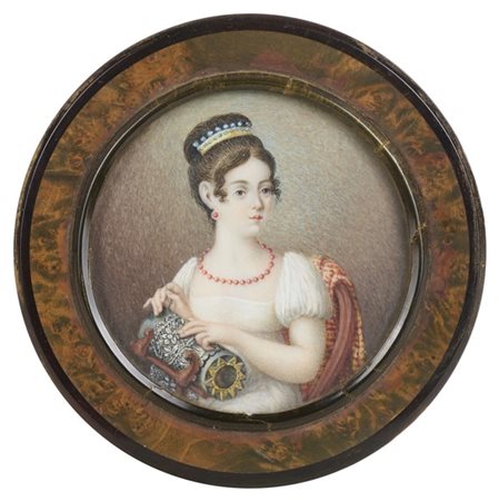 Arte di inizio secolo XIX. Coperchio di tabacchiera in tartaruga decorato con m