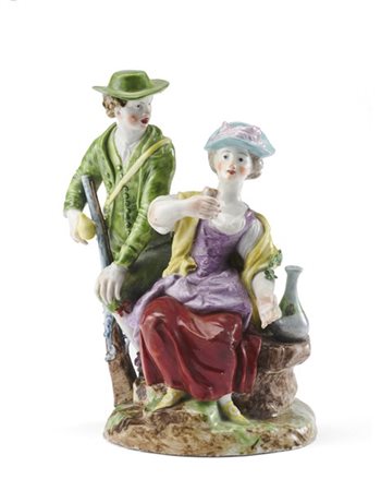 Manifattura di Cozzi (?) Venezia, secolo XIX. Gruppo in porcellana policroma ra