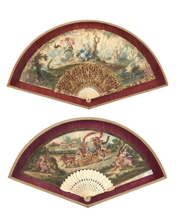 Arte del secolo XVIII. Lotto composto da due ventagli con stecche in avorio di