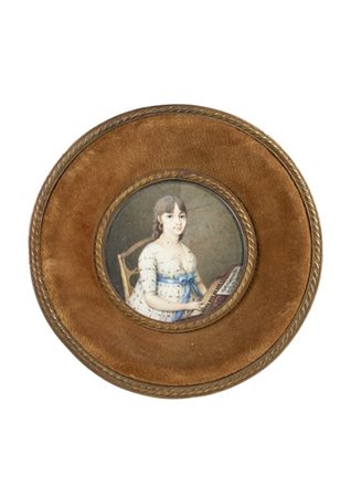 Maestro dell'inizio del secolo XIX. "Ritratto di musicista" miniatura tonda su