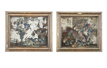 Scuola romana, secolo XVIII
Composizioni con vasi di fiori, frutti e volatili