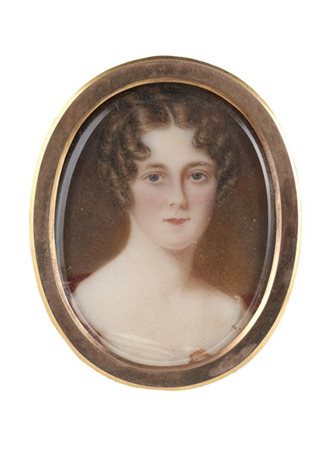 Maestro del secolo XIX. "Ritratto di gentildonna" miniatura ovale su avorio (cm