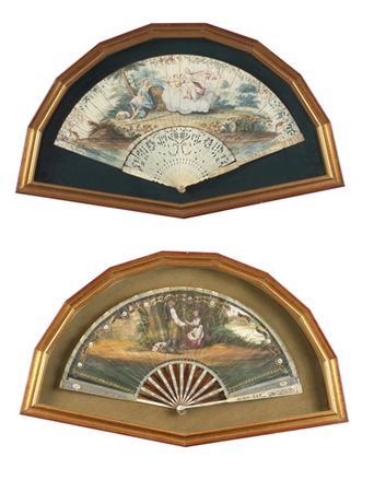 Arte del secolo XVIII-XIX. Lotto composto da due ventagli con stecche in avorio