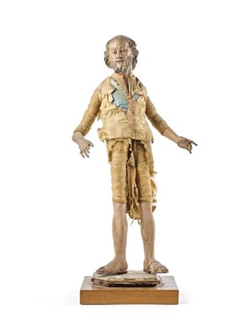 Arte del secolo XVIII. Manichino raffigurante uomo barbuto con parti in legno e