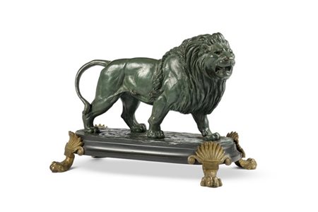 Da Édouard Delabrièrre (Parigi, 1829-1910) Leone, scultura in bronzo patinato v