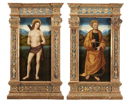 Antonio Rimpatta "San Pietro" e "San Sebastiano"coppia di dipinti ad olio su ta