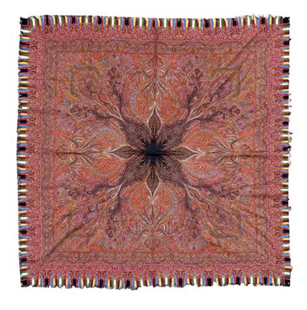 Scialle Kashmir, India, secolo XIX. Spolinato a mano in lana, motivo a stella c