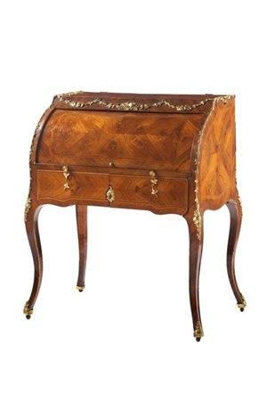 Bureau à cylindre lastronato in palissandro e bois de violette, filettato in ac