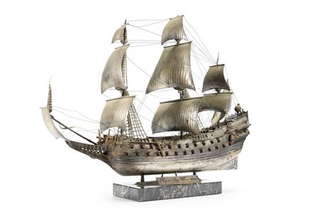 Modello in argento del tre alberi "Royal Ship wasa del 1628" (cm 47x35) poggian