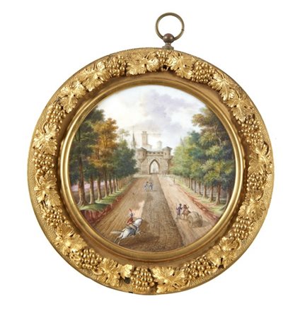 Manifattura di Parigi, 1830 circa. Fregio in porcellana policroma ricavato da u