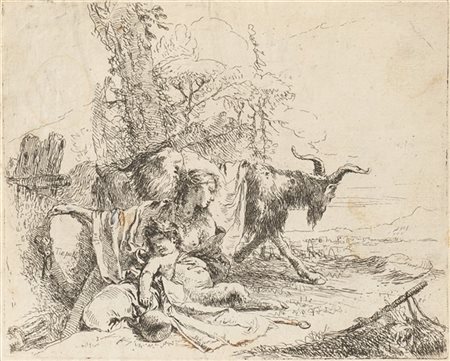 Giambattista Tiepolo "Ninfa con un piccolo satiro"
acquaforte (mm 143x177 il fog