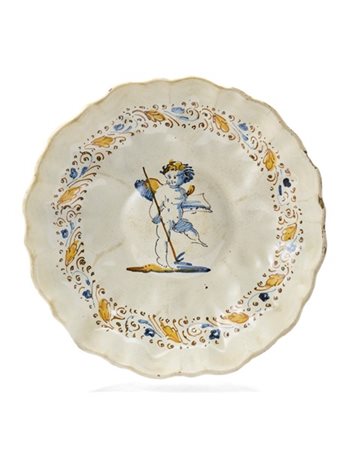 Manifattura di Faenza, secolo XVII. Crespina in maiolica bianca dipinta in poli