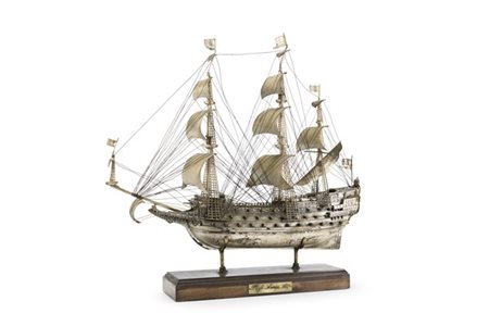 Modello di tre alberi in argento dell'imbarcazione"Royal Sovereign del 1637" (g