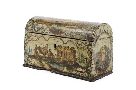 Arte del secolo XVIII. Cofanetto in legno dipinto e laccato ad arte povera con