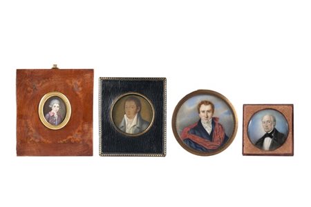 Arte del secolo XIX. Quattro miniature su avorio di diversi autori raffiguranti