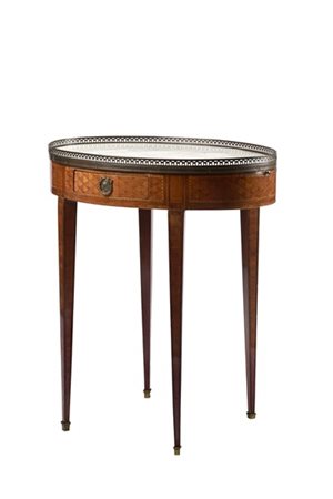 Tavolo bouillotte lastronato in palissandro e filettato in bois de rose e bois