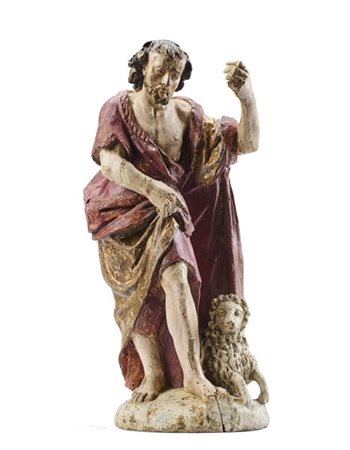 Scultore del secolo XVIII. "San Giovanni Battista" in legno intagliato, dipinto
