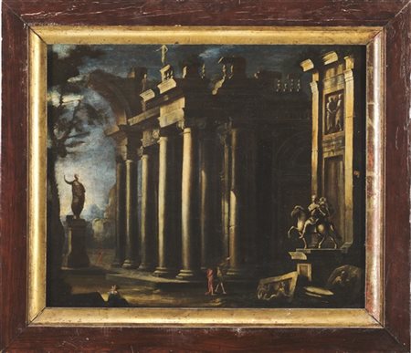 Scuola del secolo XVIII

"Capriccio architettonico con figure e statua equestre