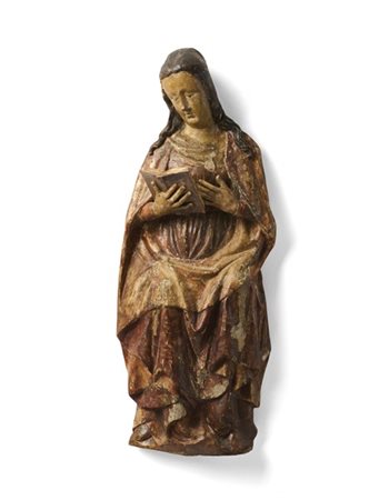 Scultore del secolo XV. "Vergine annunciata" in legno intagliato e laccato (h.