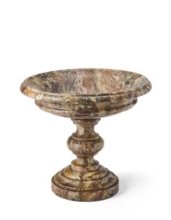 Alzata circolare in marmo venato con sostegno tornito (d. cm 24