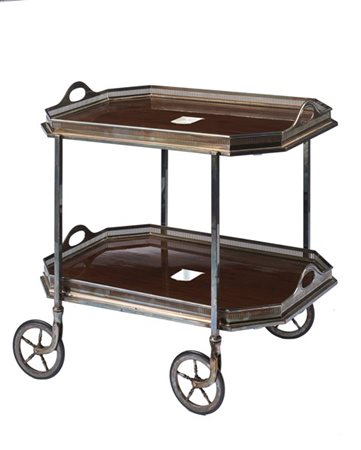 Carlo Mozzoni, Milano. Carrello portavivande a due ripiani a vassoio ottagonale