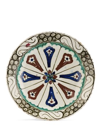Manifattura di Iznik, Turchia Ottomana, secolo XVI-XVII. Bacile in ceramica inv