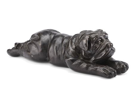 Figura di Bulldog in bronzo brunito (cm 38x11) (difetti)