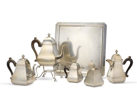 Servizio da tè e caffè in argento liscio composto da caffettiera, teiera, samov