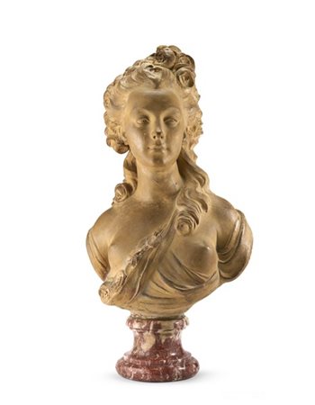 Da Jean Jacques Caffieri (1725-1792) "Busto di giovane donna" in terracotta su