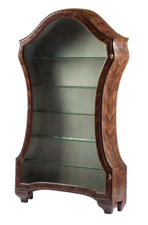 Vetrina lastronata in palissandro e bois de rose di forma sagomata ad un anta c