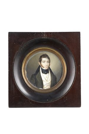 Giovanni Tosetti, secolo XIX. "Ritratto di Andrea Cuneo" miniatura tonda su avo