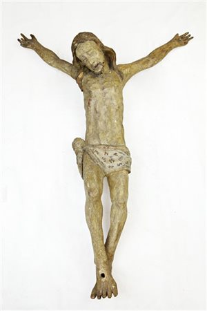 Scultore della fine del secolo XVI. "Cristo crocifisso" in legno intagliato e l