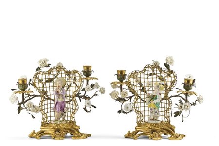 Manifattura di Meissen, secolo XIX. Coppia di figurine in porcellana policroma,