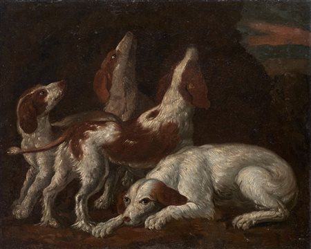 Scuola del secolo XVIII

"Cani in un paesaggio"
olio su tela (cm 36,5x45)
(dife
