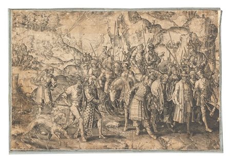 Lotto composto da un'incisione di Luca di Leyda raffigurante "la conversione di