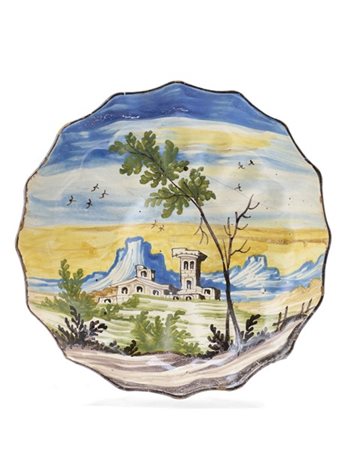Manifattura di Pavia, secolo XVIII. Crespina in maiolica dipinta in policromia